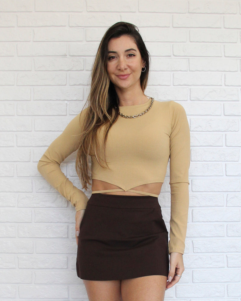 Cropped Celeste Creme Manga Longa