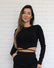 Cropped Celeste Preto Manga Longa