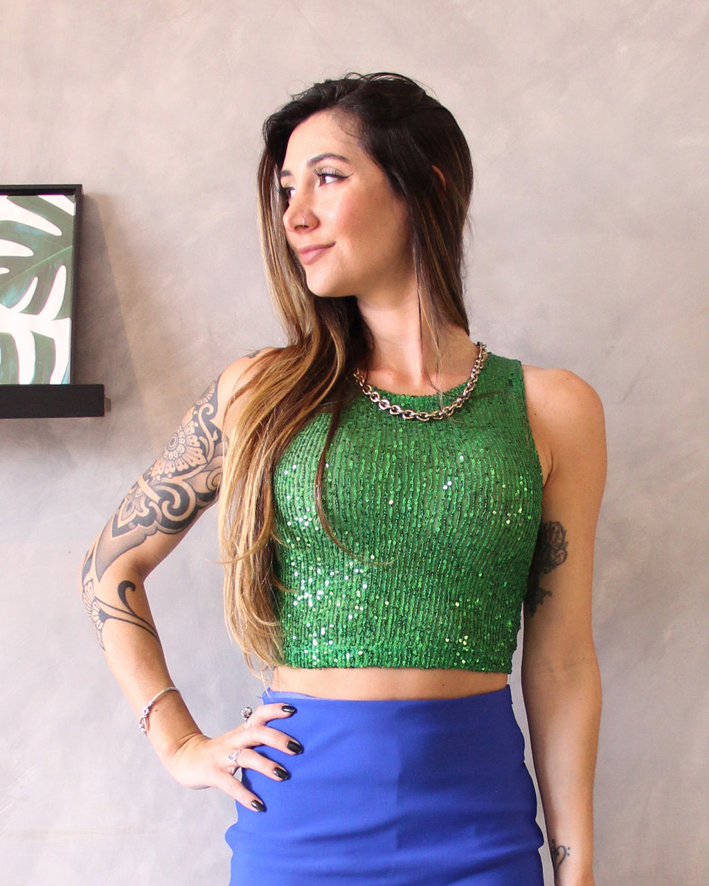 Top Venari Verde Brilho Costas - Top Cropped - Magazine Luiza